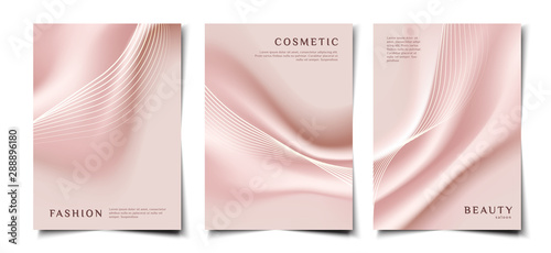 Set of elegant realistic pink silk fabric cover, poster, wallpaper design template for beauty and fashion product