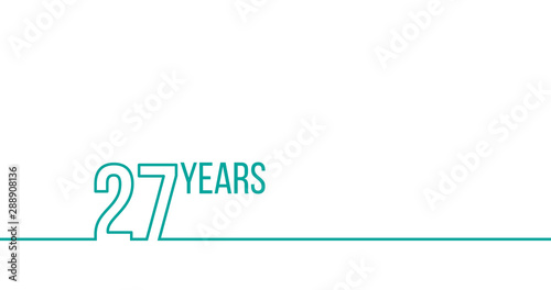 27 years anniversary or birthday. Linear outline graphics. Can be used for printing materials, brouchures, covers, reports. Stock Vector illustration isolated on white background