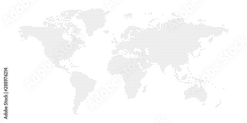 Dotted map of World. Small black dots on white background