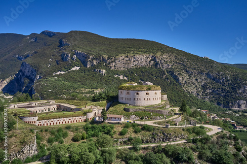 Forte di Rivoli Veronese or Forte Wohlgemuth . Flying on drone.