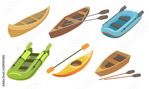 Collection of Boats, Different Types of Water Transport Vector Illustration