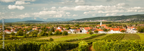 Village of Oslip with capital Eisenstadt and Leithagebirge in Burgenland Austria