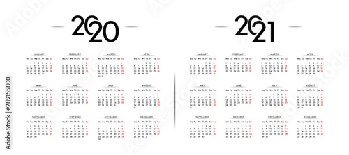 English Minimalist Calendar Year 2020 and 2021