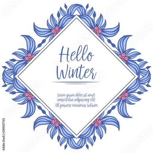 Beautiful wreath frame for lettering card hello winter. Vector