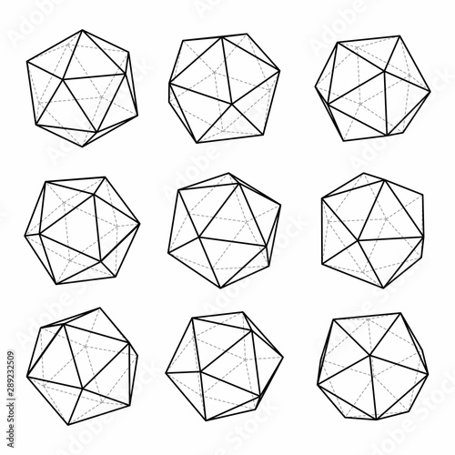 Regular polyhedron icosahedron. Platonic solids. Vector 3d forms on white background.