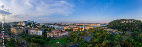 Aerial view of Buda castle, Danube, Chain Bridge and Gellert Hill in Budapest Hungary