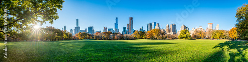 Central Park in New York City as panorama background during autumn season