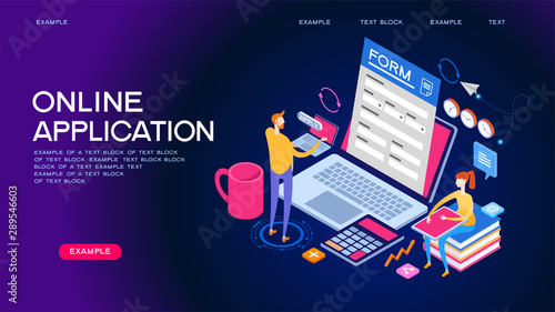 Online application isometric concept banner