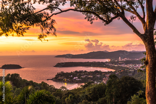 The Sunset landscape of Patong Beach, Karon Beach, Kata Beach at Phuket Thailand