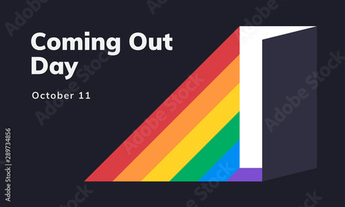 Coming out day. October 11. Rainbow. Banner, poster, postcard.