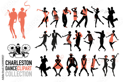 Charleston dance clipart collection. Set of jazz dancers isolated on white background.