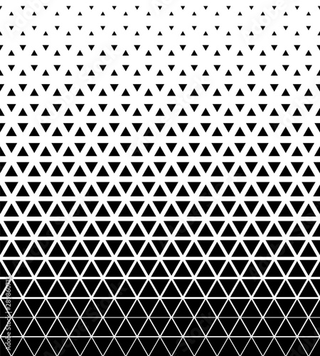 Halftone triangle abstract background. Black and white vector pattern.