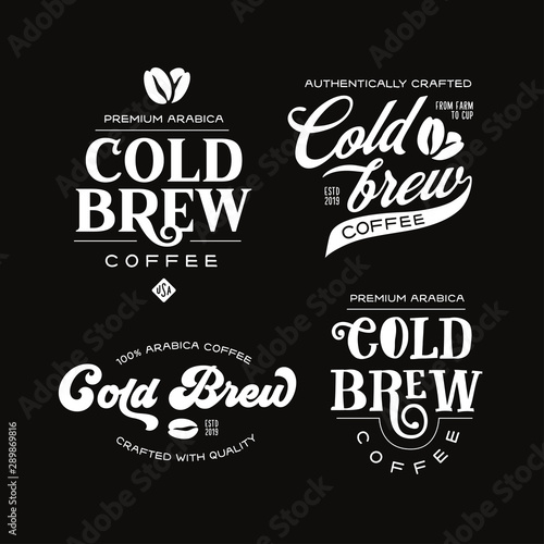Cold brew coffee labels badges emblems set. Vector vintage illustration.