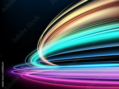 Colorful light trails with motion blur effect long time exposure isolated