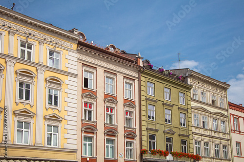 Closeup of buildings on Market square in Lviv, Ukraine