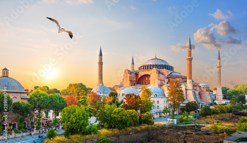 Famous Hagia Sophia in the evening sun rays, Istanbul, Turkey