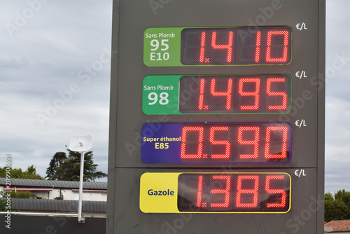 Panneau d'affichage du prix des carburants dans une station-service