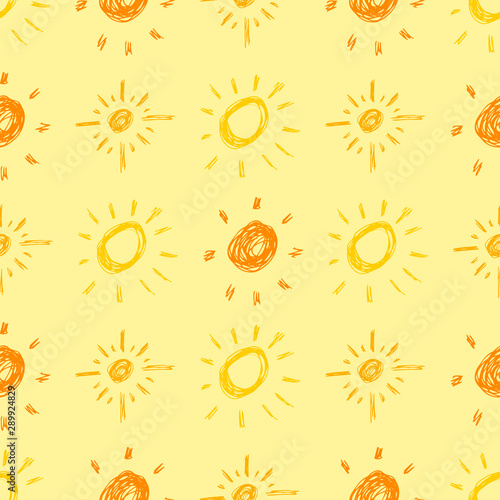 Seamless pattern of simple sketch sun