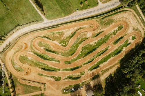 Motocross track from above, straight down view. 