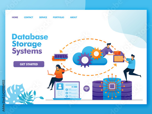 Landing page vector design of database storage system. Easy to edit and customize. Modern flat design concept of web page, website, homepage, mobile apps UI. character cartoon Illustration flat style.