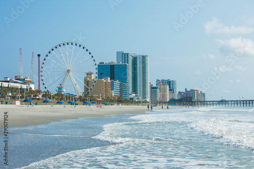 Resorts, ocean, and ferris wheel in Myrtle Beach, South Carolina.