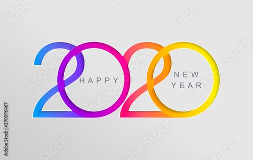 Happy 2020 new year elegant card in paper style for your seasonal holidays banners, flyers, greetings, invitations, business diares, christmas themed congratulations and posters. Vector illustration.
