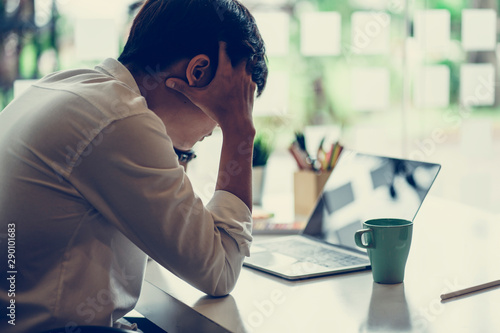 Confused businessman with stressed and worried about working mistake and problems.