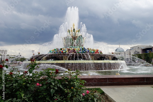 Stone flower fountain in Moscow after renovation in 2019