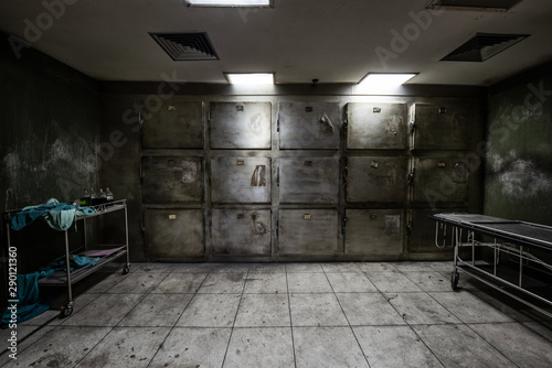 View of dark Mortuary room abandoned in the Psychiatric Hospital