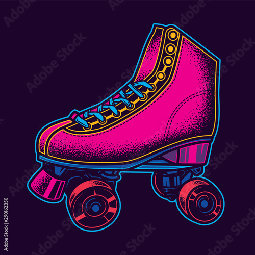 Vintage roller skates in neon style. Original vector illustration.