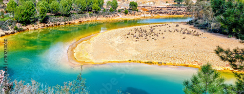 Amazing and colorful river Odiel. Mining landscape. Huelva, Andalucia, Spain.