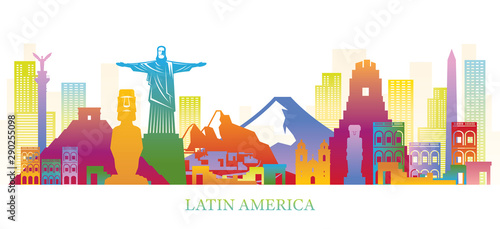 Latin America Skyline Landmarks Colouful Silhouette