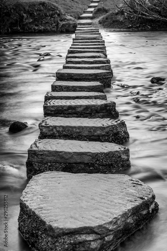 Stepping stones going though a river in Lealholm in the North York Moors national park