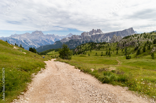 Road to the summit in Italian Mountains near Cortina de Ampezzo town. Dolomite Alps in Italy