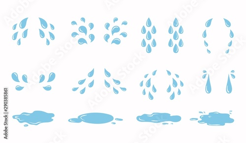 Cartoon tear drops and puddles set. Sorrow weeping cry streams, tear blob or sweat drop. eyes tears or rain droplets