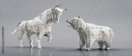 Bull and bear textured with stock market graphics