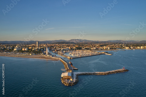 The famous resort of Rimini, Italy. Aerial view of Rimini. Ferris Wheel, Coastline