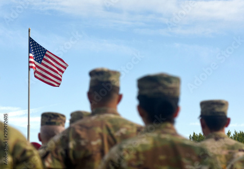 American Soldiers and Flag of USA. US Army. US troops