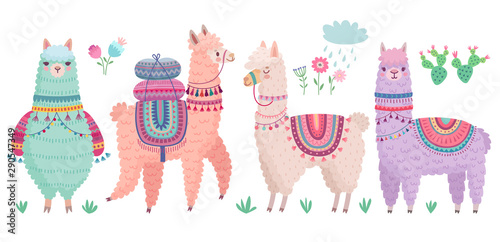 Cute Llamas with funny quotes. Funny hand drawn characters.