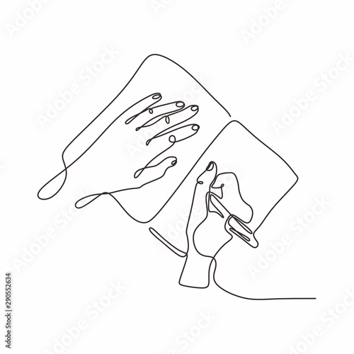 Continuous one line drawing of hand writing with a pen on paper vector illustration hand drawn minimalism