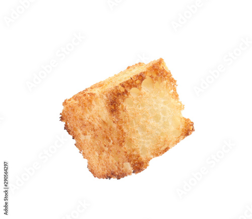 Tasty crispy fried crouton on white background