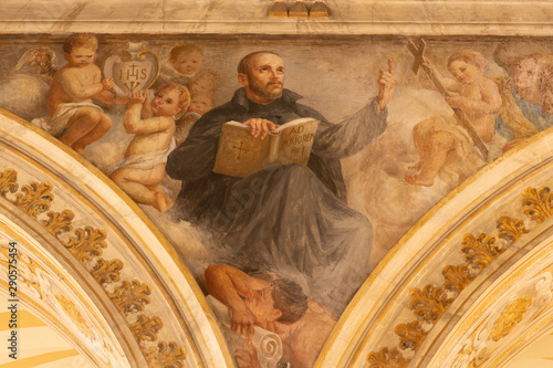 ACIREALE, ITALY - APRIL 11, 2018: The fresco of St. Ignace of Loyola in Duomo by Giuseppe Sciuti (1907).