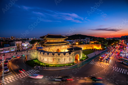 Hwaseong Fortress at night, suwon city south Korea 