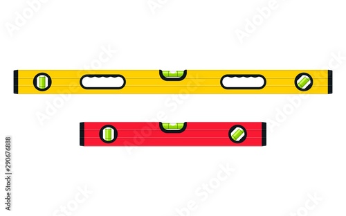 Spirit levels building isolated on white background. Bubble level tool in a flat style. Ruler. Building and engineering equipment. Measure. Vector illustration