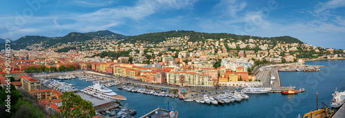 Panorama of Old Port of Nice with yachts, France