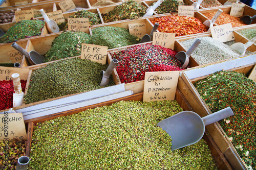 Different spices on sale in outdoor sicilian market