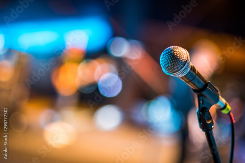 Close-up of classic microphone at concert