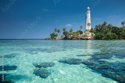 Lighthouse and beautiful beach landscape in Sri Lanka