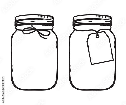 Vector illustration of mason glass jar with label outline.