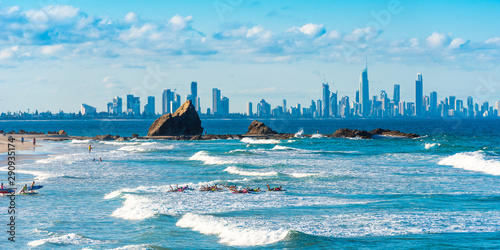 Group of people on a surf, Gold Coast, Queensland, Australia.